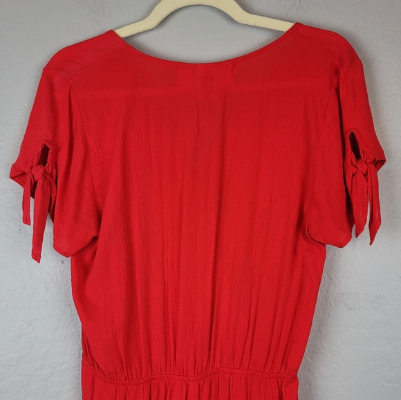 Hiatus Short Sleeve Holiday Red‎ Rayon Wrap Jumpsuit Boho Cropped Wide Leg - Picture 9 of 10